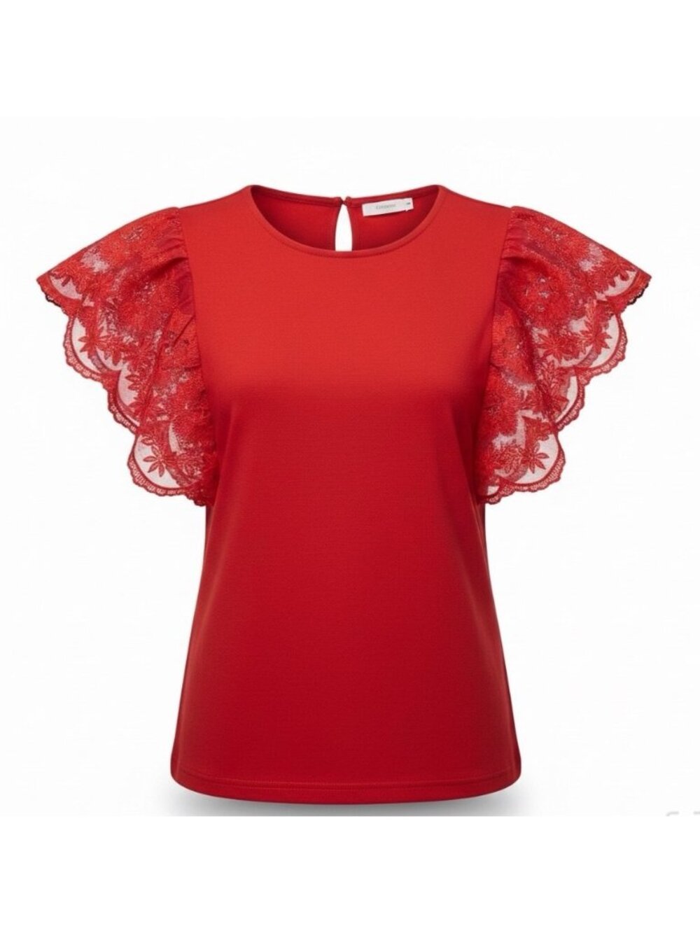 La Dama Womens Red Lace Sleeve Top Size S